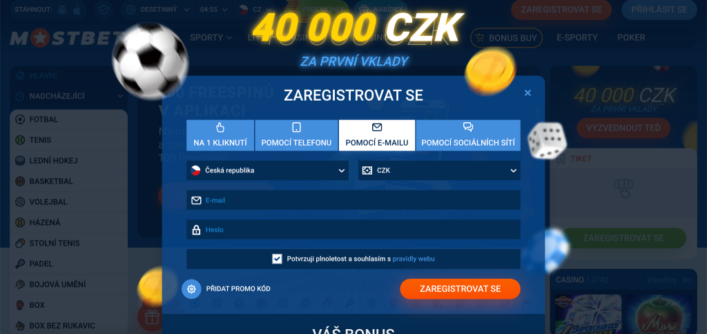 Registrace účtu v Mostbet